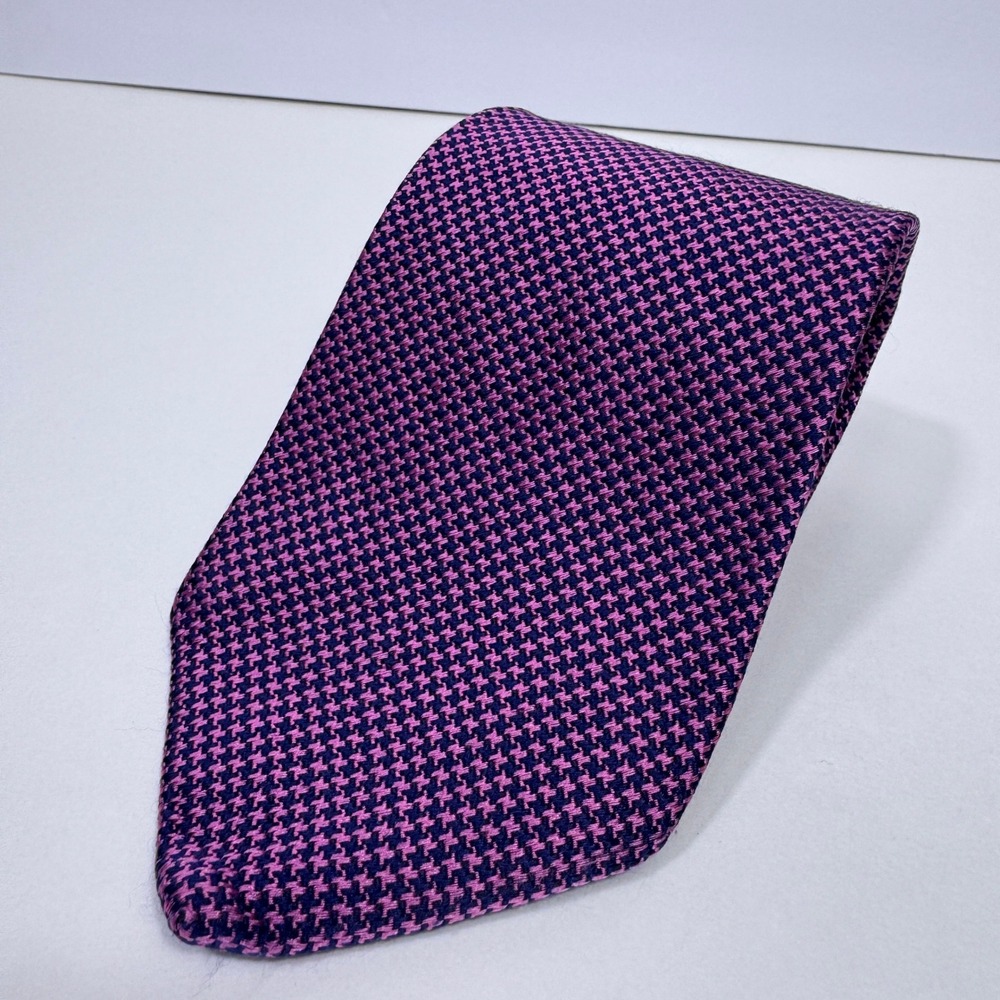 Brooks Brothers 346 Mens 57" x 3.5" Silk Necktie Pink Blue Houndstooth USA